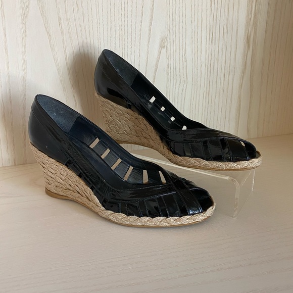 Stewart Weitzman Espadrille Black Patent Sandal - Picture 1 of 7